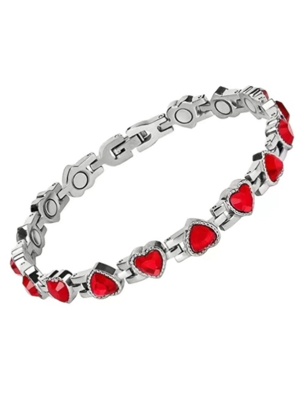 Magnetic Red Heart Silver Toned Bracelet